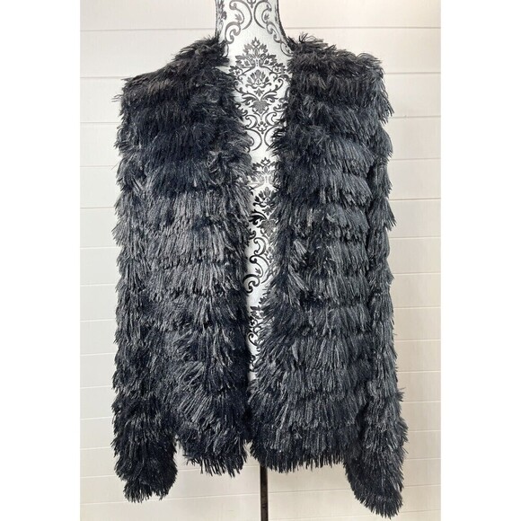 EST. 1948 Open Cardigan Coat Womens Sz Medium Faux Fix Polyester Black Goth Chic - Picture 1 of 11